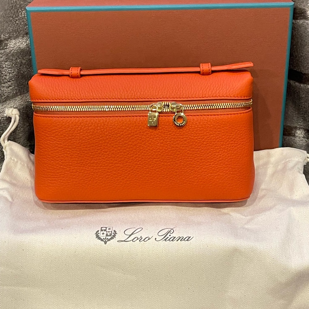 Loro Piana Orange Wristlet with Gold Accents